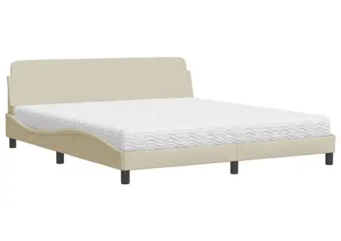 Pat cu saltea, crem, 180x200 cm, textil - 2/5