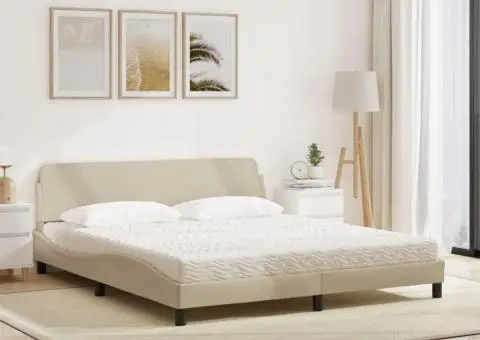 Pat cu saltea, crem, 180x200 cm, textil - 3/5