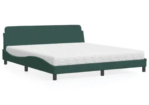 Pat cu saltea, verde închis, 180x200 cm, catifea - 1/5