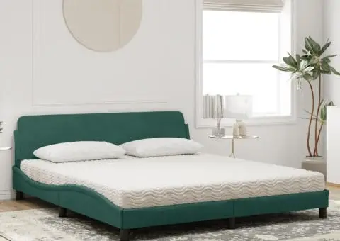 Pat cu saltea, verde închis, 180x200 cm, catifea - 3/5