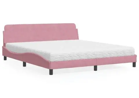Pat cu saltea, roz, 180x200 cm, catifea - 1/5