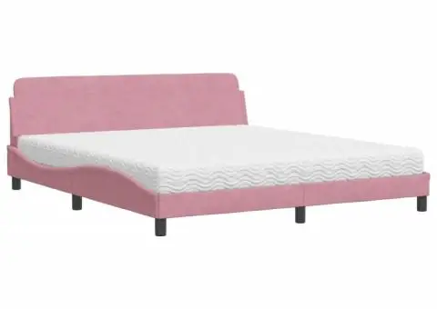 Pat cu saltea, roz, 180x200 cm, catifea - 2/5