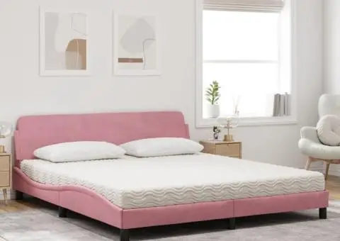 Pat cu saltea, roz, 180x200 cm, catifea - 3/5