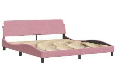 Pat cu saltea, roz, 180x200 cm, catifea - 4/5