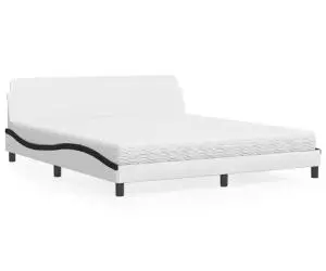 vidaXL Pat cu saltea, alb și negru, 180x200 cm, piele ecologică