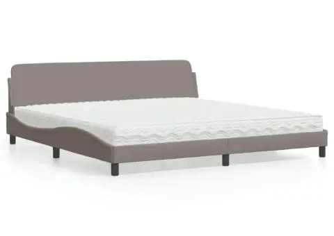 Pat cu saltea, gri taupe, 200x200 cm, textil - 1/5