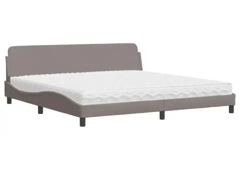 Pat cu saltea, gri taupe, 200x200 cm, textil - 2/5