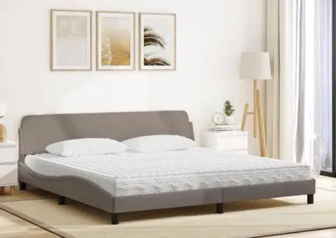 Pat cu saltea, gri taupe, 200x200 cm, textil - 3/5