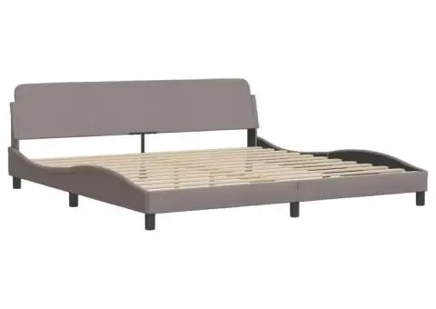 Pat cu saltea, gri taupe, 200x200 cm, textil - 4/5