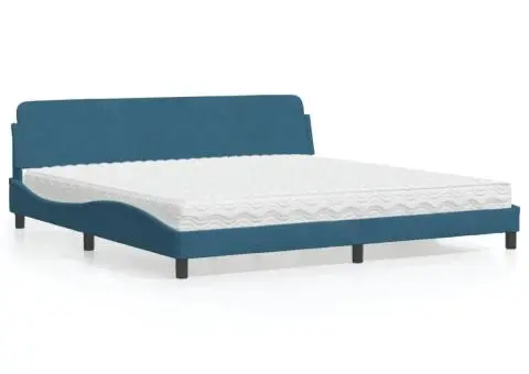 Pat cu saltea, albastru, 200x200 cm, catifea - 1/5