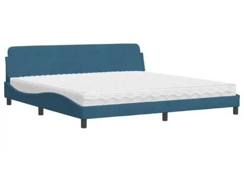 Pat cu saltea, albastru, 200x200 cm, catifea - 2/5