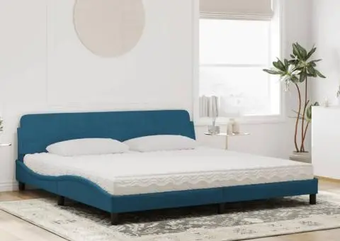 Pat cu saltea, albastru, 200x200 cm, catifea - 3/5