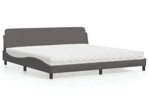 Pat cu saltea, gri, 200x200 cm, piele ecologică - 1/5