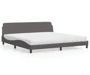 vidaXL Pat cu saltea, gri, 200x200 cm, piele ecologică