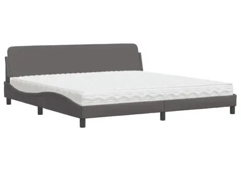 Pat cu saltea, gri, 200x200 cm, piele ecologică - 2/5