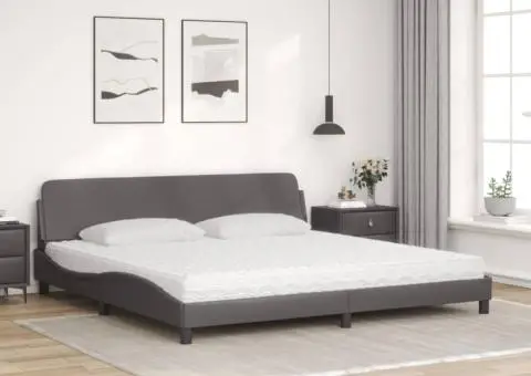 Pat cu saltea, gri, 200x200 cm, piele ecologică - 3/5