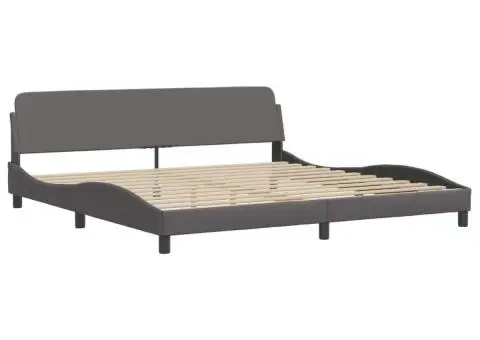 Pat cu saltea, gri, 200x200 cm, piele ecologică - 4/5