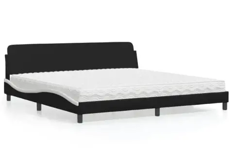 Pat cu saltea, negru și alb, 200x200 cm, piele ecologică - 1/5