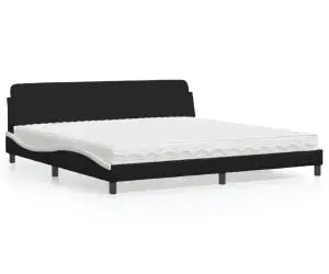 vidaXL Pat cu saltea, negru și alb, 200x200 cm, piele ecologică