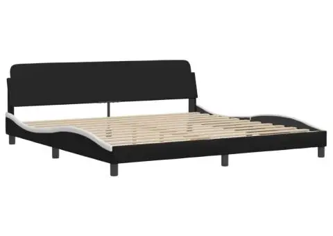 Pat cu saltea, negru și alb, 200x200 cm, piele ecologică - 4/5