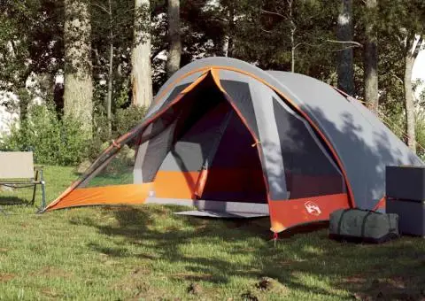 Cabină cort de camping 4 persoane gri și portocaliu impermeabil - 3/5