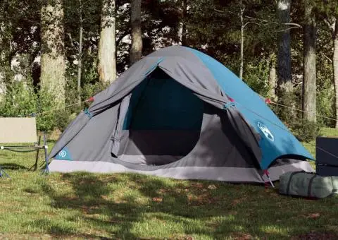 Cort de camping cupolă pentru 2 persoane, albastru, impermeabil - 3/5