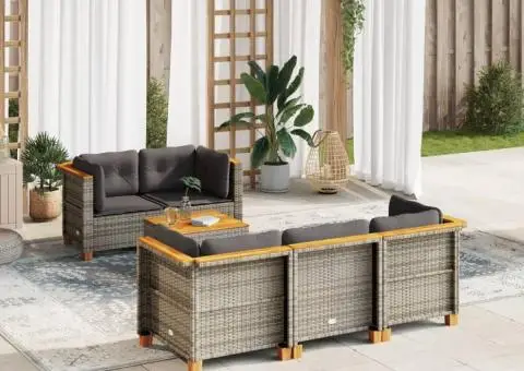 Set mobilier grădină cu perne, 6 piese, gri, poliratan - 1/5