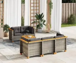 vidaXL Set mobilier grădină cu perne, 6 piese, gri, poliratan
