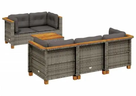 Set mobilier grădină cu perne, 6 piese, gri, poliratan - 2/5