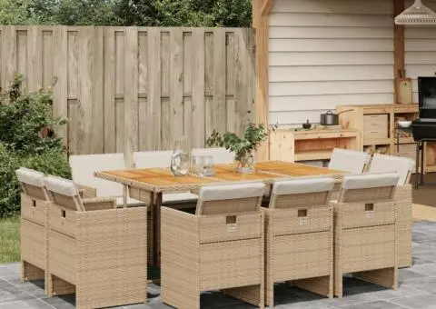 Set mobilier de grădină cu perne, 11 piese, bej, poliratan - 1/5