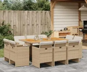 vidaXL Set mobilier de grădină cu perne, 11 piese, bej, poliratan