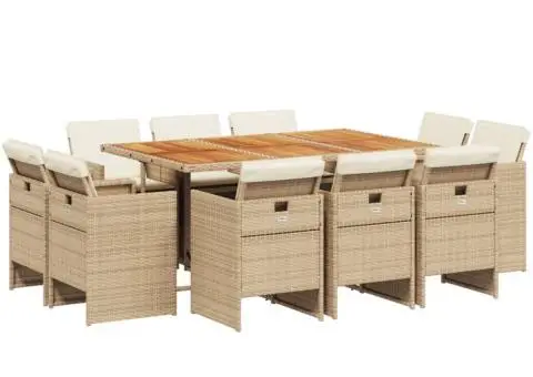 Set mobilier de grădină cu perne, 11 piese, bej, poliratan - 2/5