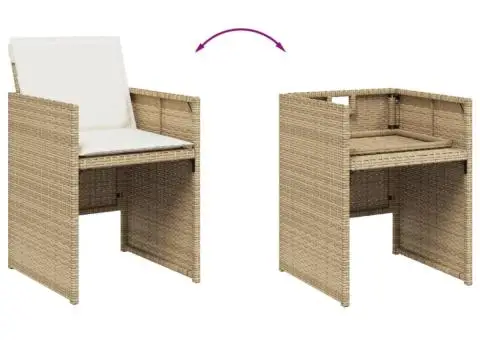 Set mobilier de grădină cu perne, 11 piese, bej, poliratan - 5/5