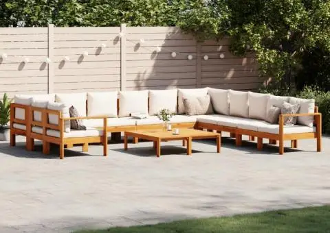 Set de canapele de grădină cu perne, 9 piese, lemn masiv acacia - 1/5