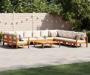 vidaXL Set de canapele de grădină cu perne, 9 piese, lemn masiv acacia