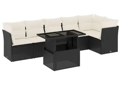 Set canapele de grădină cu perne, 7 piese, negru, poliratan - 2/5