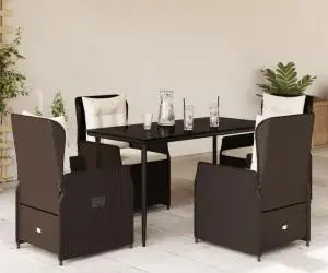 vidaXL Set mobilier de grădină, 5 piese, cu perne, maro, poliratan