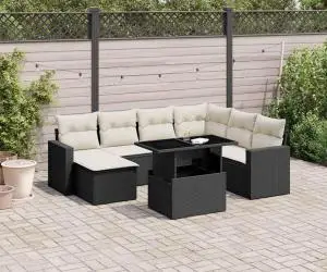 vidaXL Set mobilier de grădină cu perne, 8 piese, negru, poliratan