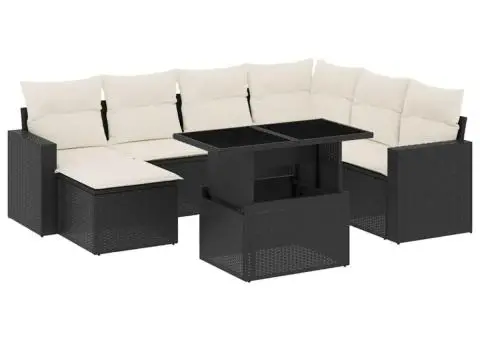 Set mobilier de grădină cu perne, 8 piese, negru, poliratan - 2/5