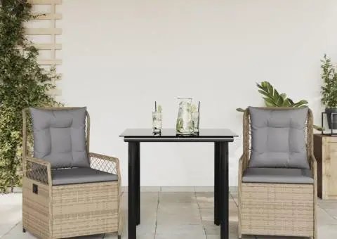 Set mobilier de grădină cu perne, 3 piese, bej, poliratan - 1/5