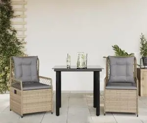 vidaXL Set mobilier de grădină cu perne, 3 piese, bej, poliratan