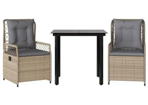 Set mobilier de grădină cu perne, 3 piese, bej, poliratan - 2/5