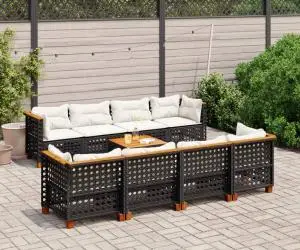 vidaXL Set mobilier de grădină cu perne, 9 piese, negru, poliratan