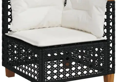 Set mobilier de grădină cu perne, 9 piese, negru, poliratan - 3/5