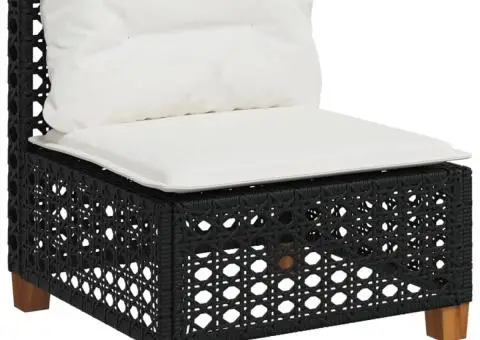Set mobilier de grădină cu perne, 9 piese, negru, poliratan - 4/5