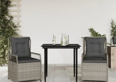 Set mobilier de grădină cu perne, 3 piese,gri deschis,poliratan - 1/5