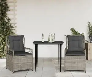 vidaXL Set mobilier de grădină cu perne, 3 piese,gri deschis,poliratan