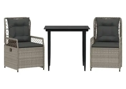 Set mobilier de grădină cu perne, 3 piese,gri deschis,poliratan - 2/5