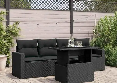 Set mobilier de grădină cu perne, 5 piese, negru, poliratan - 1/5