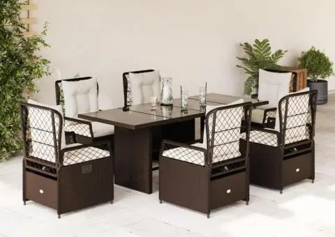 Set mobilier de grădină cu perne, 7 piese, maro, poliratan - 1/5
